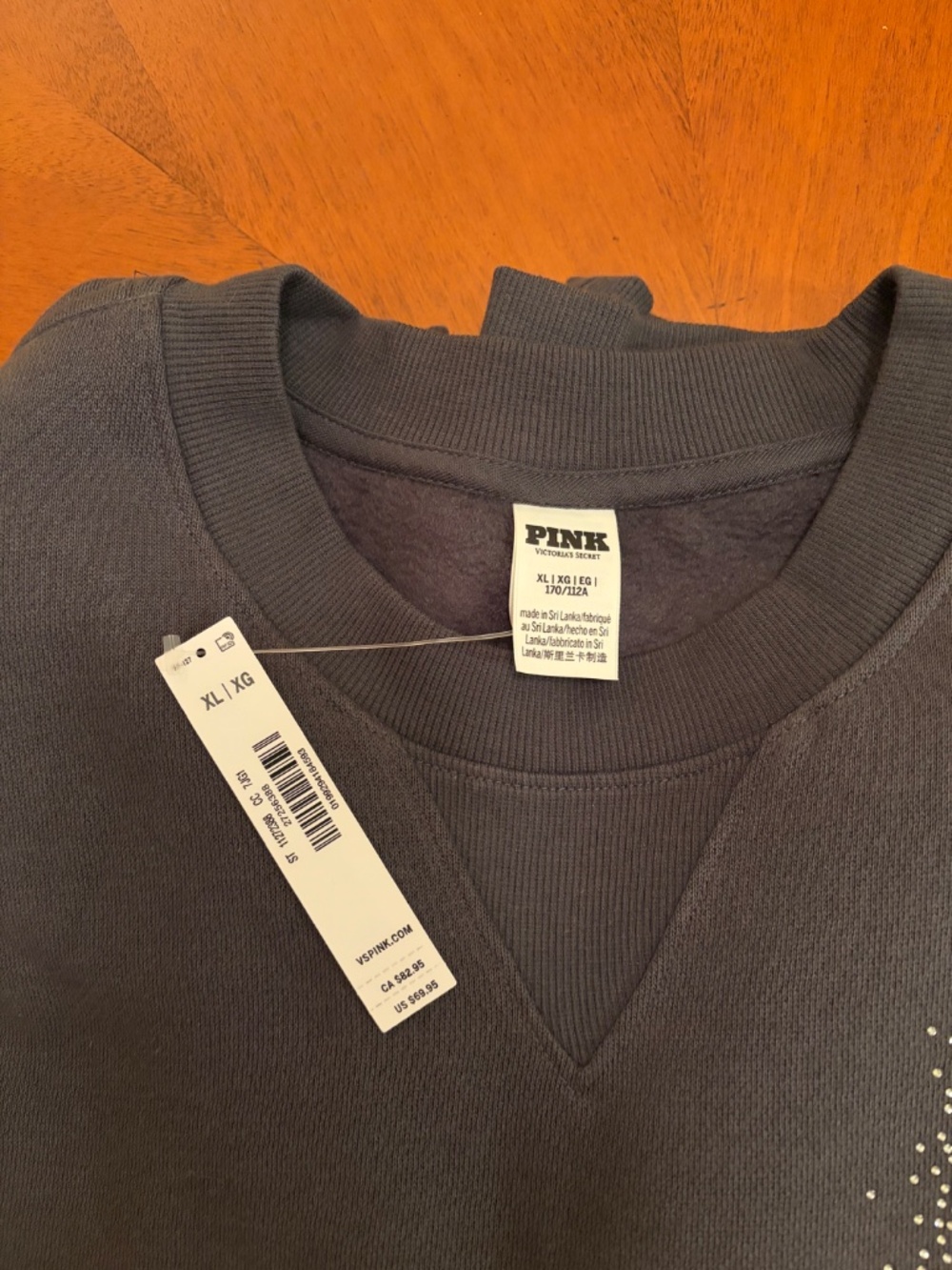 PINK Victoria's Secret Campus Gray Rhinestone Butterfly Crewneck Sweatshirt NWT - Picture 8 of 11